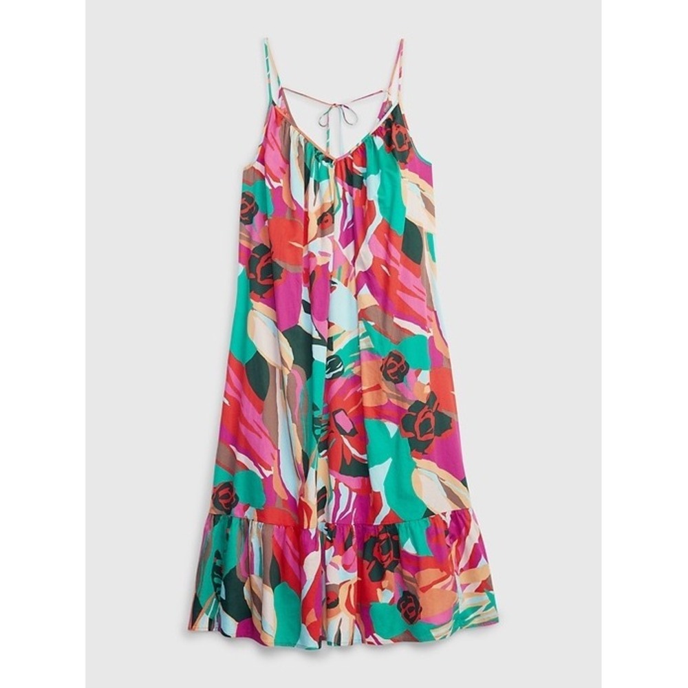 GAP Womens Large Tall Floral Cami Midi Dress Multicolor Cotton Tiered Ruffle